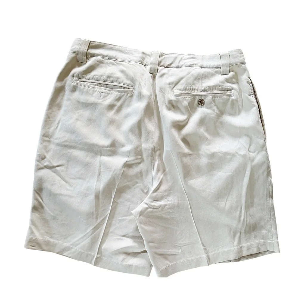 Tommy‎ Bahama Relax Mens 36 Pleated 100% Silk Shorts Cream Khaki Casual Tropical